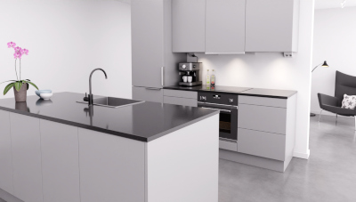 Minimalist kitchen in shades of gray